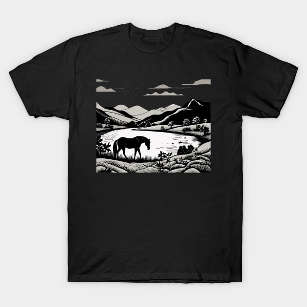 Equine Elegance: Majestic Horses in Beautiful Riding Landscape T-Shirt by Kibo2020